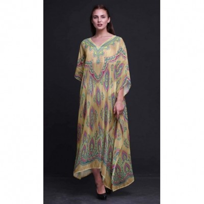 Nightgowns & Sleepshirts Floral Ethnic Ladies Kaftan Holiday Loungewear Maxi Dress Beach Coverup - Pale Orange - C218NIUDUHM