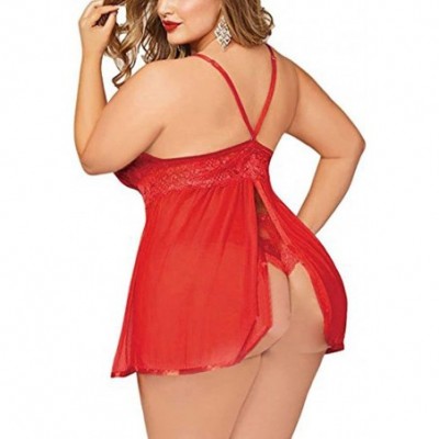 Baby Dolls & Chemises Fat Woman Large Size lace Sexy Strap Nightdress Erotic Underwear Sleepwear - Red - CJ18GENZSWR