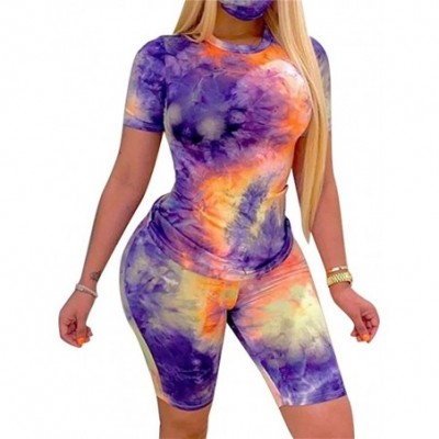 Sets Womens 2 Piece Short Sets Summer Tie Dye Outfits Loungewear Casual Tracksuit Sweatsuit - 10purple-yellow - CQ199XWUXI4