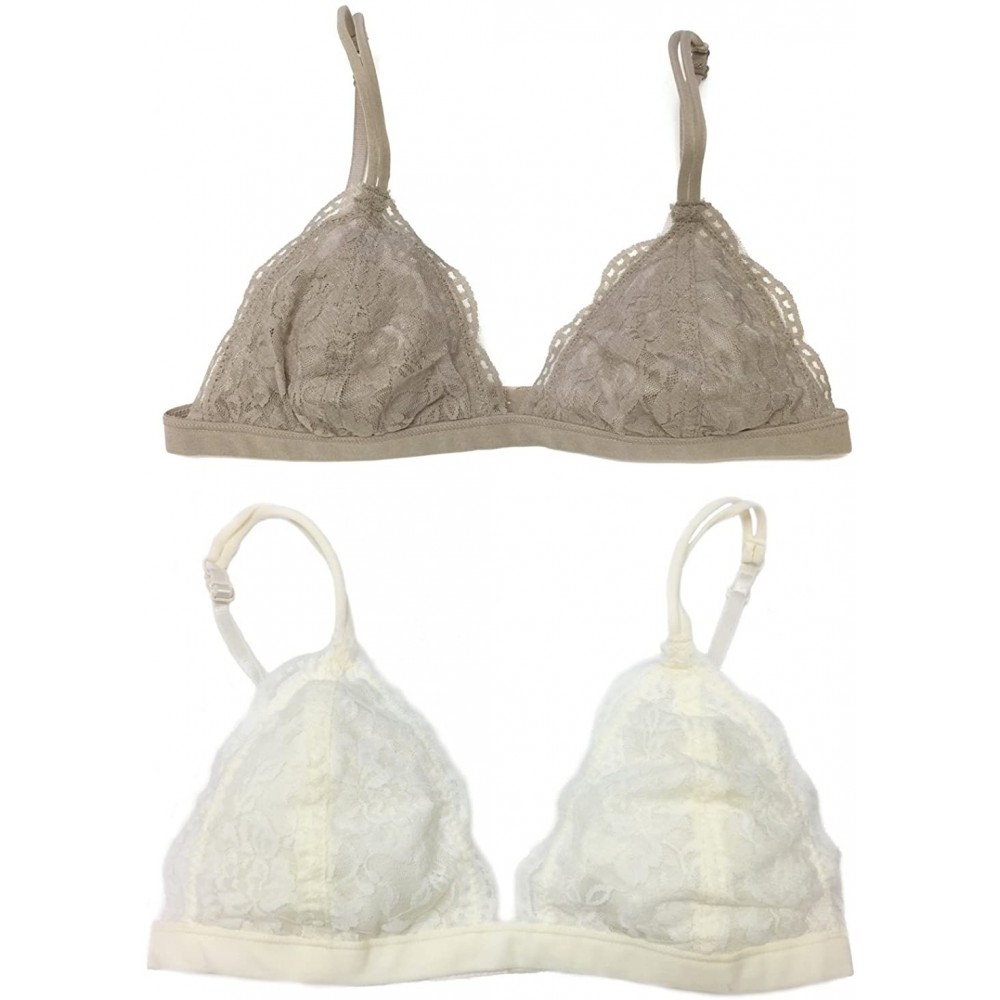 Bras Women's Lace Bralette (Small/Medium 2 PACK IVORY & TAUPE) - CY12MCP77ZX