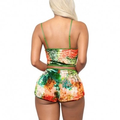 Sets Women's Velvet 2 Piece Outfit Spaghetti Strap Sleeveless Crop Top+ Shorts Set - S3784orange&green&white - C419C74DMHX