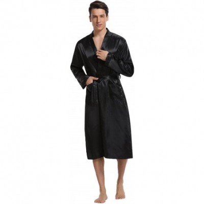 Robes Men's Satin Robe Long Bathrobe Lightweight Sleepwear - Black - CL188005U62