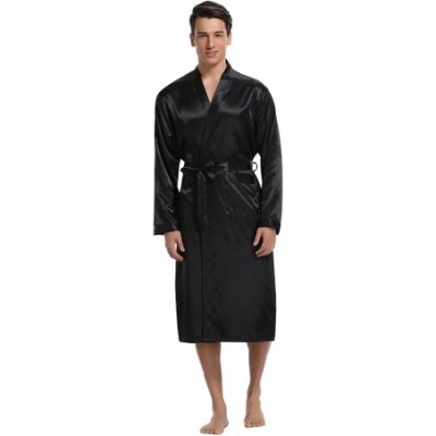 Robes Men's Satin Robe Long Bathrobe Lightweight Sleepwear - Black - CL188005U62