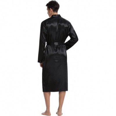 Robes Men's Satin Robe Long Bathrobe Lightweight Sleepwear - Black - CL188005U62