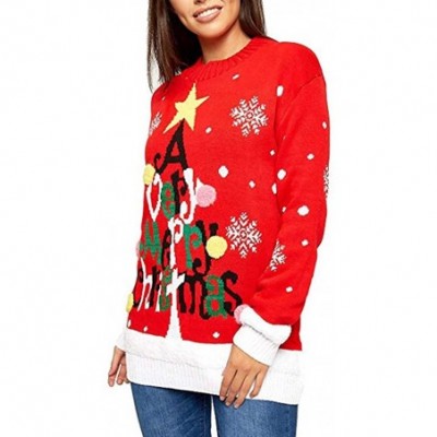 Thermal Underwear Women Christmas Deer Warm Knitted Long Sleeve Sweater Jumper Top Blouse - Red Christmas - CT18ZXYNUZC