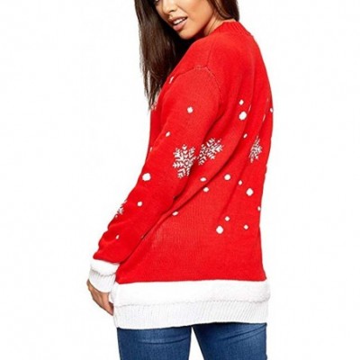 Thermal Underwear Women Christmas Deer Warm Knitted Long Sleeve Sweater Jumper Top Blouse - Red Christmas - CT18ZXYNUZC