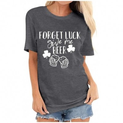 Tops Women's St. Patrick's Day Clover Print Short Sleeve T-Shirt - E-drak Gray - CY196GXZM3M