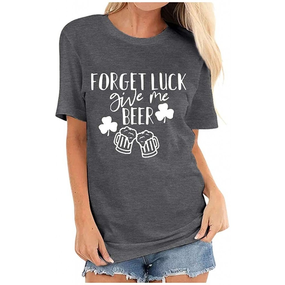 Tops Women's St. Patrick's Day Clover Print Short Sleeve T-Shirt - E-drak Gray - CY196GXZM3M