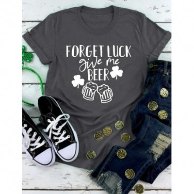 Tops Women's St. Patrick's Day Clover Print Short Sleeve T-Shirt - E-drak Gray - CY196GXZM3M