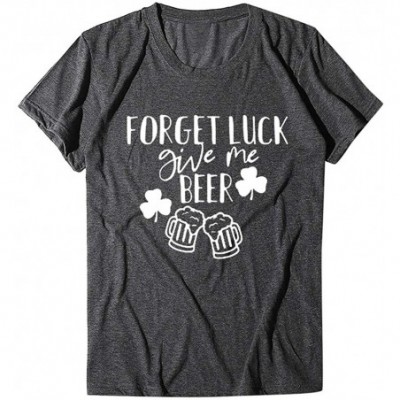 Tops Women's St. Patrick's Day Clover Print Short Sleeve T-Shirt - E-drak Gray - CY196GXZM3M