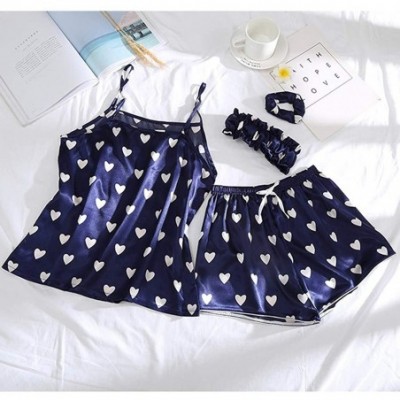 Sets 7 Pcs Silk Satin Pajamas Sleepwear Set Sexy Cami Shorts Pants Shirt PJ Nightwear Outfit - Blue - CF194W57YNX