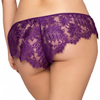 Panties Plus Size Sexy Eyelash Lace Boyshort Panties - Purple - CX184ZM8ZAZ