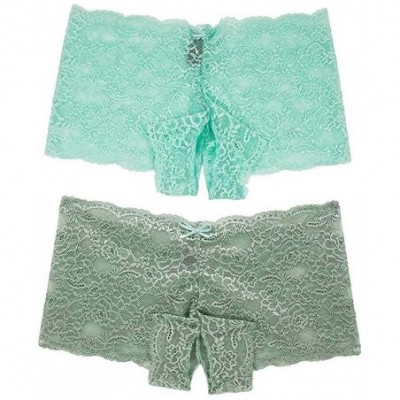 Panties Women's 2PC Lace Panties Retro Lace Boyshort Underwear Small to Plus Size Regular & Plus Siz Boyshort Panties - Sky B...