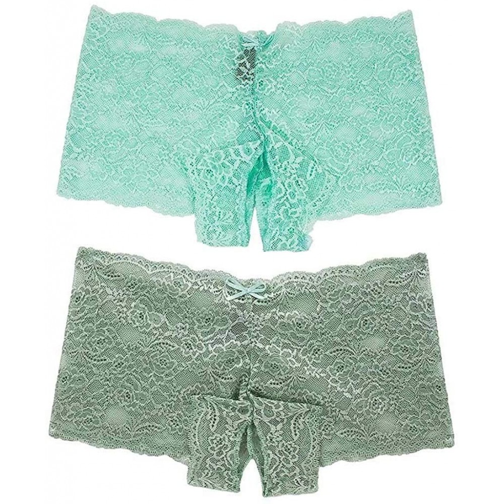 Panties Women's 2PC Lace Panties Retro Lace Boyshort Underwear Small to Plus Size Regular & Plus Siz Boyshort Panties - Sky B...