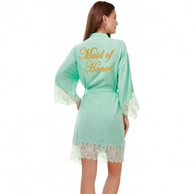 Robes Womens Cotton Robe Short Kimono for Bride & Bridesmaid Wedding Party Robes with Gold Glitter Mint maid of Honor - CR189...