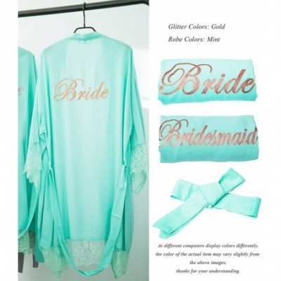 Robes Womens Cotton Robe Short Kimono for Bride & Bridesmaid Wedding Party Robes with Gold Glitter Mint maid of Honor - CR189...