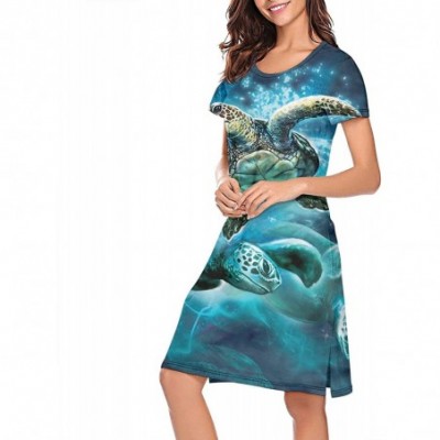 Nightgowns & Sleepshirts Colorful Turtle and Fish Nightgowns Funny Sleepshirts for Women's Crew Neck - Cool Sea Turtles - CO1...