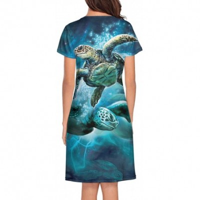 Nightgowns & Sleepshirts Colorful Turtle and Fish Nightgowns Funny Sleepshirts for Women's Crew Neck - Cool Sea Turtles - CO1...