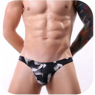 G-Strings & Thongs 5pcs 2019 Fashion Print Men Thongs and G Strings Low Rise Briefs Hipster Sexy Breathable HT007 - Black - C...