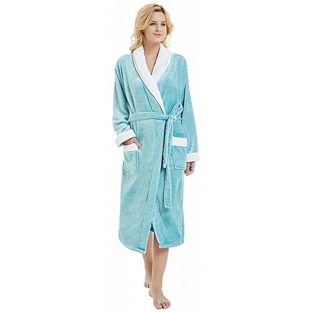 Robes Women's Terry Bathrobe- Winter Lengthened Plush Shawl Bathrobe Sleepwear Long Sleeved Coat - Green - CQ18M035LM3