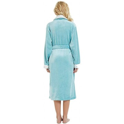 Robes Women's Terry Bathrobe- Winter Lengthened Plush Shawl Bathrobe Sleepwear Long Sleeved Coat - Green - CQ18M035LM3