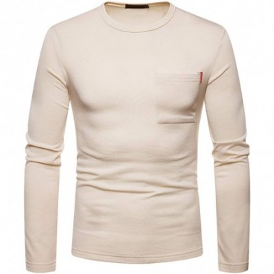 Thermal Underwear Men's Solid Long Sleeve Knit Shirt Classic Thermal Underwear Top - 02010324xbeige - CX192D8DEAX