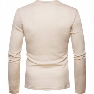 Thermal Underwear Men's Solid Long Sleeve Knit Shirt Classic Thermal Underwear Top - 02010324xbeige - CX192D8DEAX