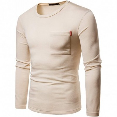 Thermal Underwear Men's Solid Long Sleeve Knit Shirt Classic Thermal Underwear Top - 02010324xbeige - CX192D8DEAX