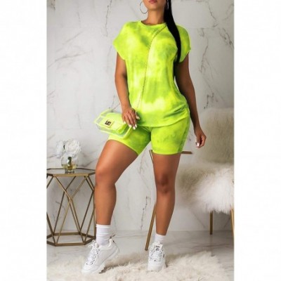 Sets Women's Tie Dye Shorts Set 2 Piece Tracksuit Outfits Colorful Loungewear - Yellow - CJ1983CRS2N