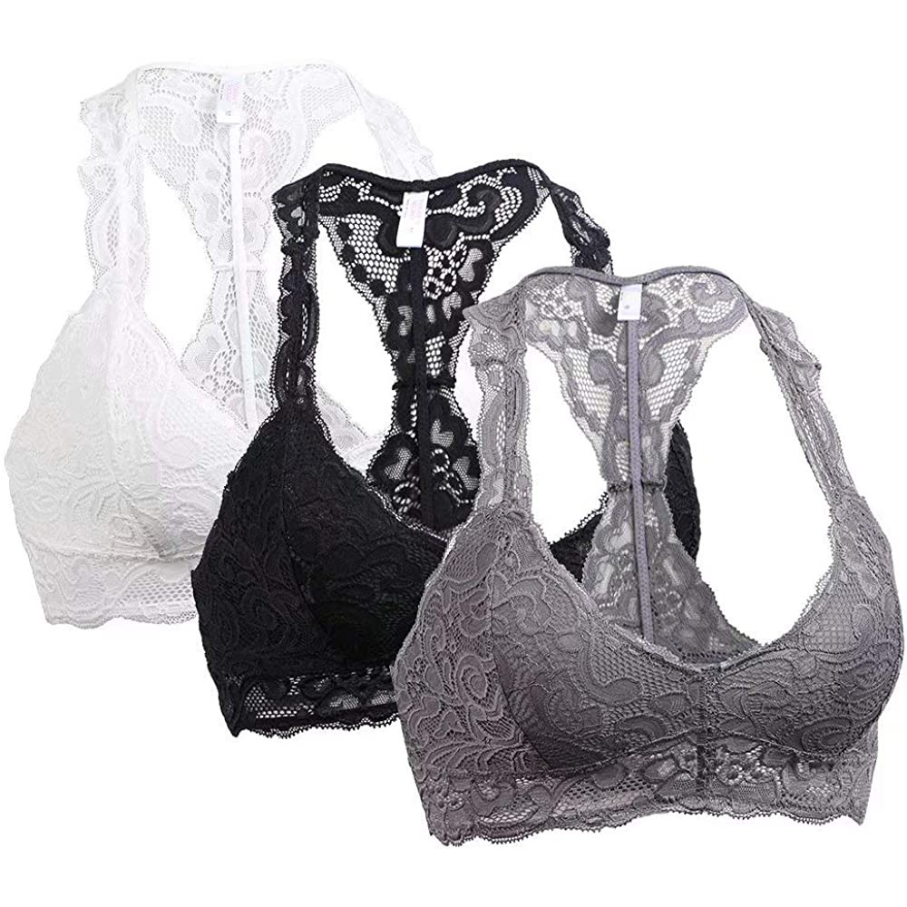 Bras Pack of 1 and 3 Women's Bralette Racerback Sexy Floral Lace Tube Tops Bras for Small Breasts S-XL A-D Cups - Black1 Whit...