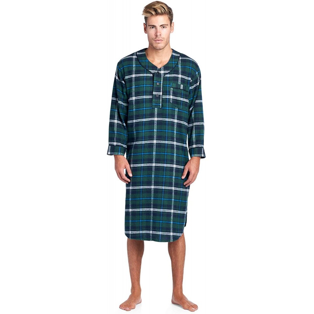 Sleep Tops Mens Flannel Plaid Long Sleep Shirt Henley Nightshirt - Navy/Green/White/Aqua - C218DK4RZ47