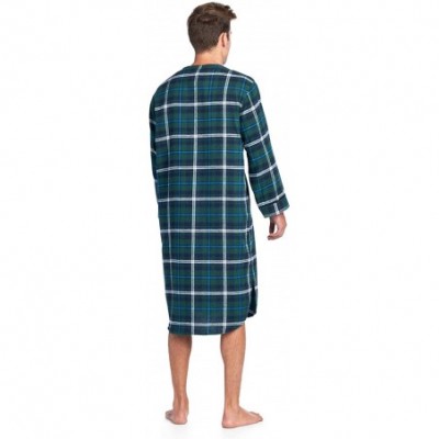 Sleep Tops Mens Flannel Plaid Long Sleep Shirt Henley Nightshirt - Navy/Green/White/Aqua - C218DK4RZ47