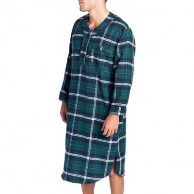 Sleep Tops Mens Flannel Plaid Long Sleep Shirt Henley Nightshirt - Navy/Green/White/Aqua - C218DK4RZ47