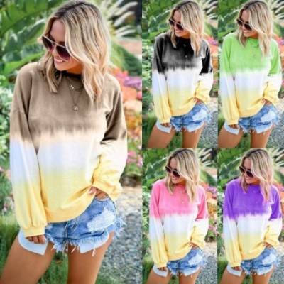 Thermal Underwear Women's Casual Gradient Contrast Color Top Long Sleeve Pullover Sweatshirt - Khaki - CI18YWC4YKE