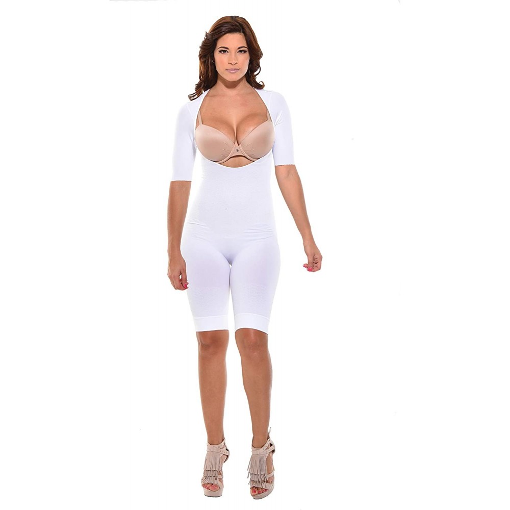 Shapewear Mid-Thigh Arm Control Short Sleeve Bodysuit. Body Shaper- Tommy Control Slimmer with Arm Shapewear (White- Large) -...