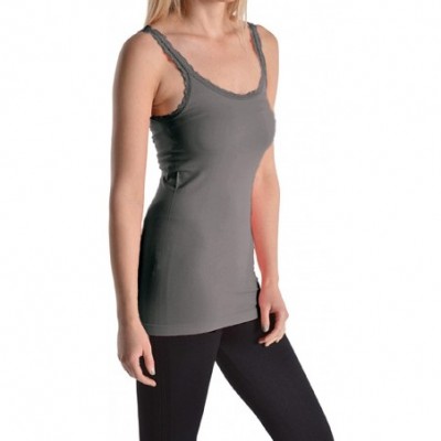 Camisoles & Tanks Womens Ladies Missy Seamless Lace Trim Cami Fashion Tank Top - Charcoal - CG185WICZZT