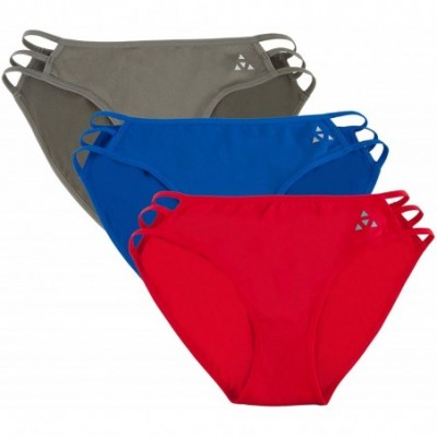 Panties Women's Caged Strappy Bikini Panties 3 Pack - Red/Blue/Grey - C912JX480PR