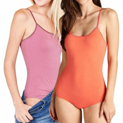 Shapewear Ladies Solid Cami Bodysuit w/Adjustable Spaghetti Straps - 2pk Desert Pink/Coral Reef - C218S8YR2O2