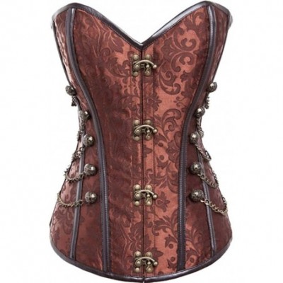 Bustiers & Corsets Women Plus Size Lace up Corset Gothic G-String Top Corset Steel Boned-C498 - Brown - C9190ORU9T3