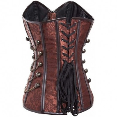 Bustiers & Corsets Women Plus Size Lace up Corset Gothic G-String Top Corset Steel Boned-C498 - Brown - C9190ORU9T3