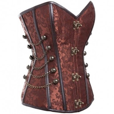 Bustiers & Corsets Women Plus Size Lace up Corset Gothic G-String Top Corset Steel Boned-C498 - Brown - C9190ORU9T3