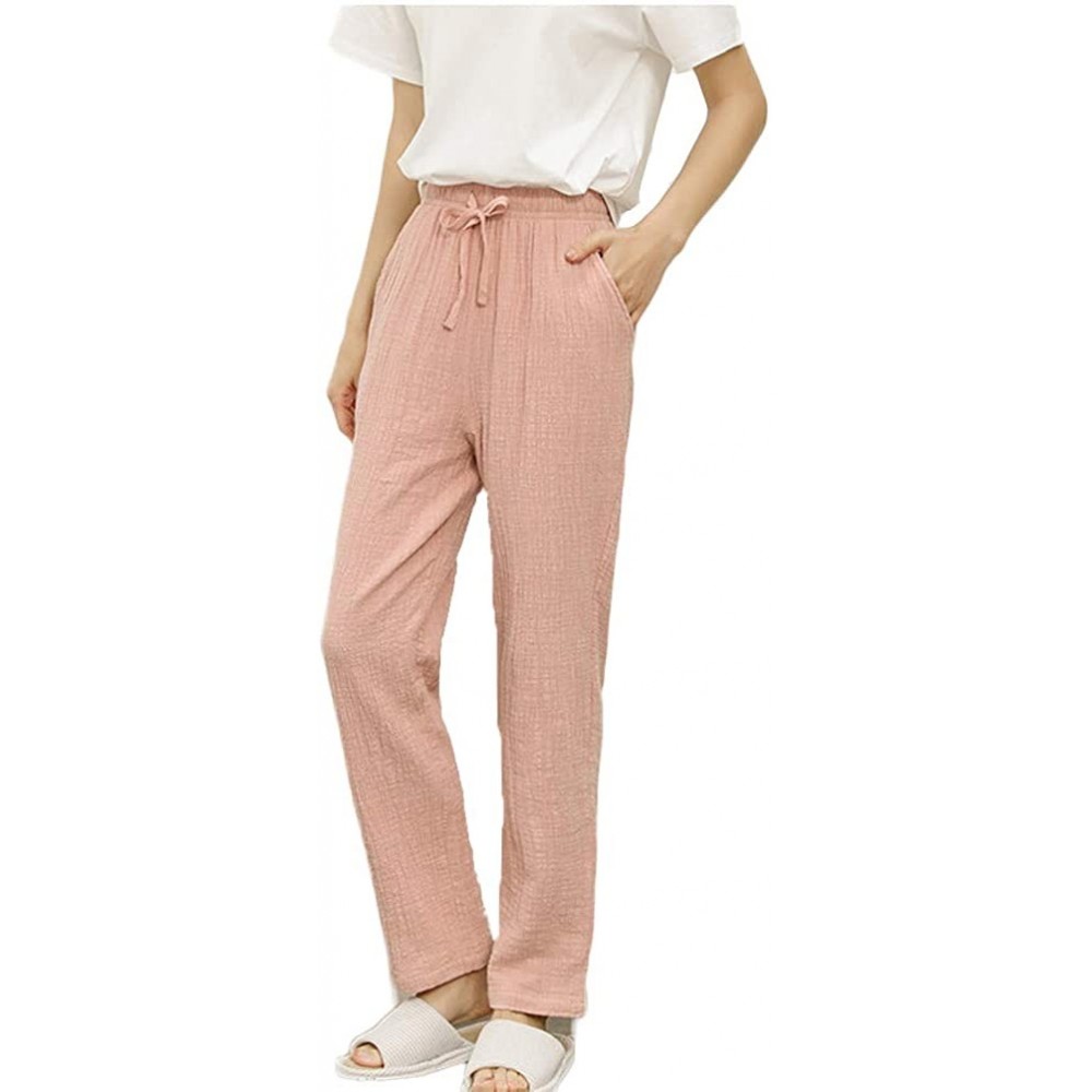 Bottoms Women's 100% Cotton Woven Sleep Pajama Soft Striped Pants - Pink02 - CX197HLO0NL