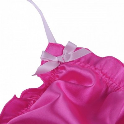 Bikinis 2PCS Men's Silky Satin Halter Pajamas Sissy Crossdress Lingerie Panties Set - Hot Pink - CV18EUZ59QX