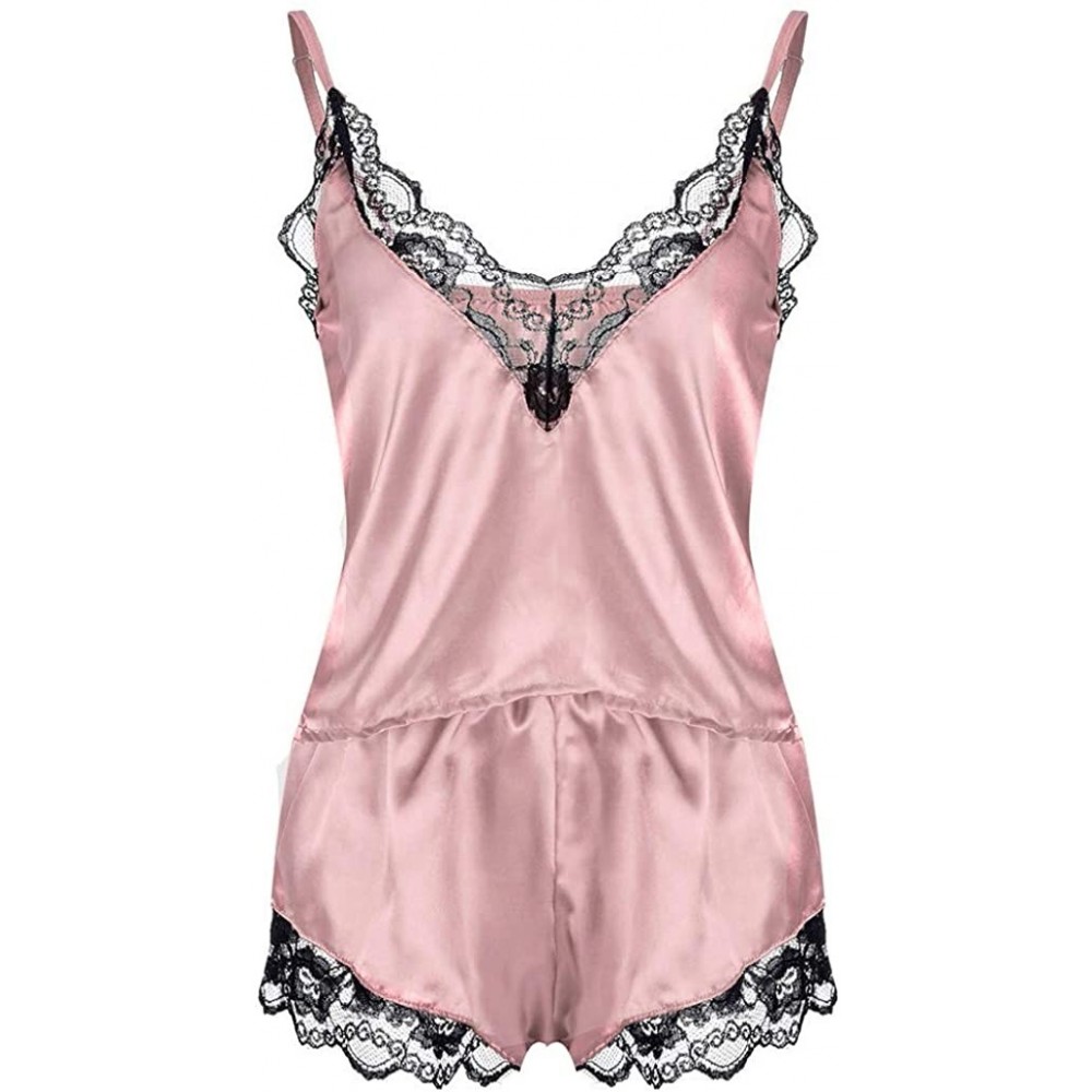 Thermal Underwear 2PC Women's Babydoll Underwear Set- Soft Lace Nightdress Nightgown Sleepwear Lingerie - Pink - CC18Q6OHR7S