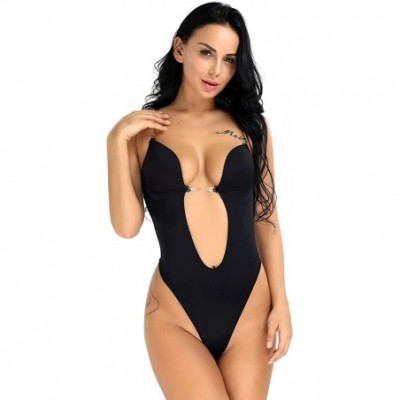 Shapewear Womens' Plunging V-Neck Clear Straps Backless Bodysuit U Plunge Conjoined Bra Top - Black - CS183R9IRTU