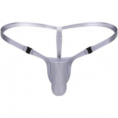 G-Strings & Thongs Men's Buckled Pouch Panties Low Rise G-String Bikini Briefs Underwear - Silver - CG18EYUXMZ9