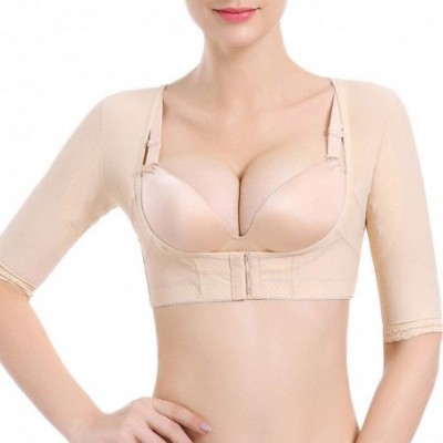 Shapewear Slimming Upper Arm Shapers for Women Short Sleeve Shapewear Crop Top Posture Corrector Bra - Beige - CO1954OQWHH