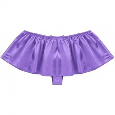 G-Strings & Thongs Men's Sissy Lingerie Frilly Satin High Cut G-String Thong Skirted Panties Underwear - Purple - CM19DSR43C6