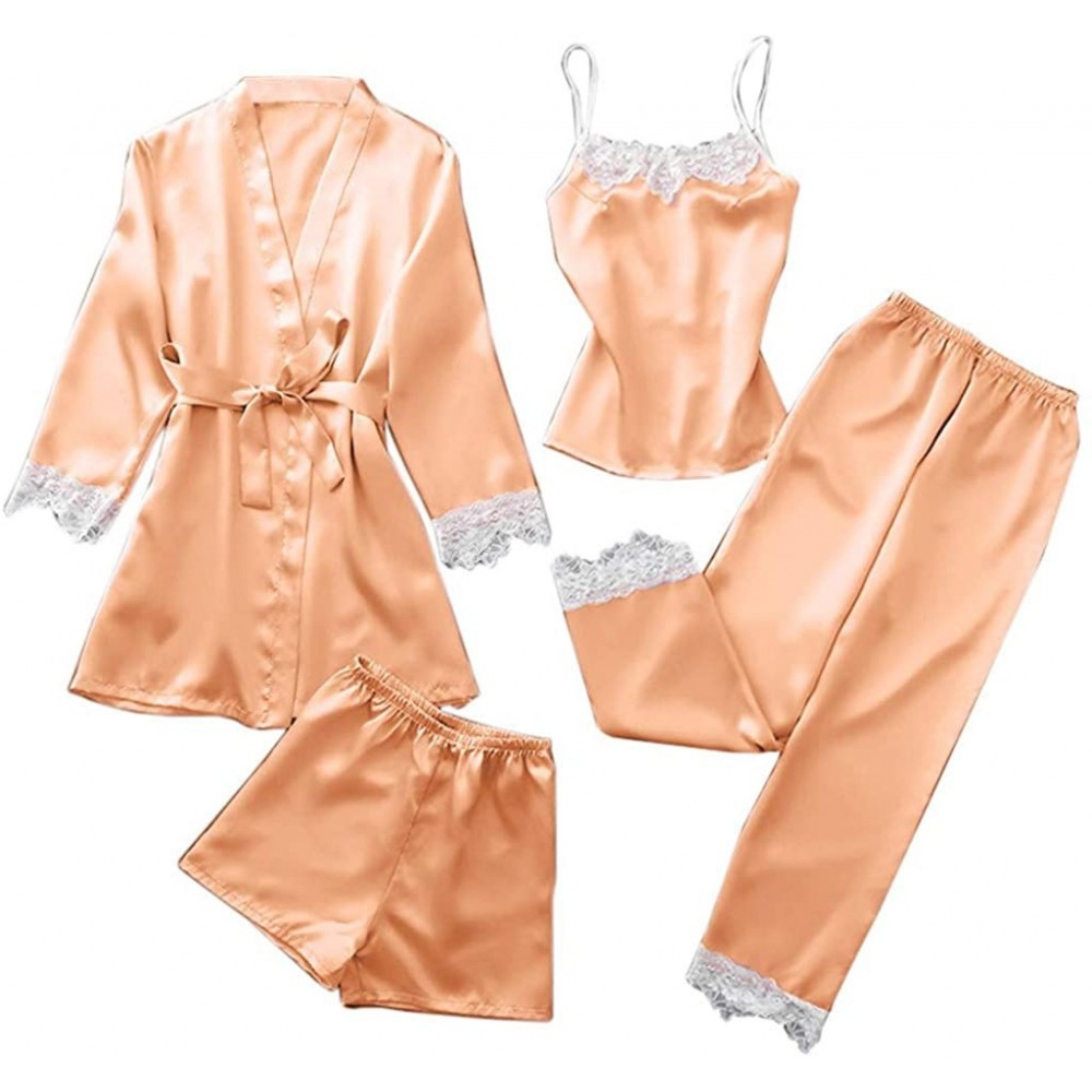 Baby Dolls & Chemises Womens Sexy Satin Pajamas Set 2pcs Nightgown with Robe Dress Silk Babydoll Sleepwear Nightdress Pajamas...