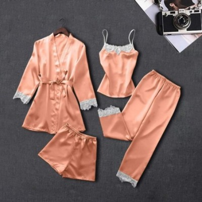 Baby Dolls & Chemises Womens Sexy Satin Pajamas Set 2pcs Nightgown with Robe Dress Silk Babydoll Sleepwear Nightdress Pajamas...